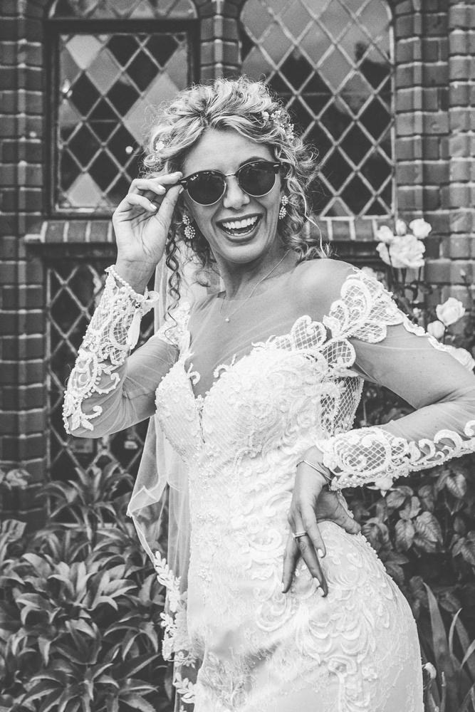 wedding photographer Cambridgeshire, bride in shades